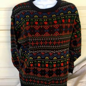 Black, red and yellow wool winter ski sweater